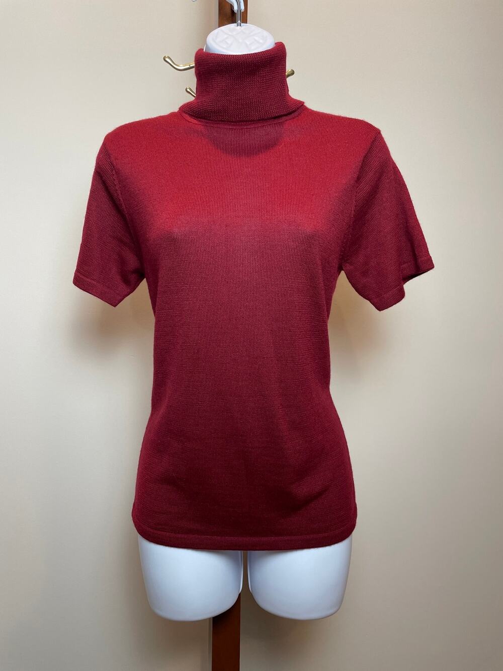 Dialogue Burgundy Merino Wool Blend Turtleneck Short Sleeve Top Size XS